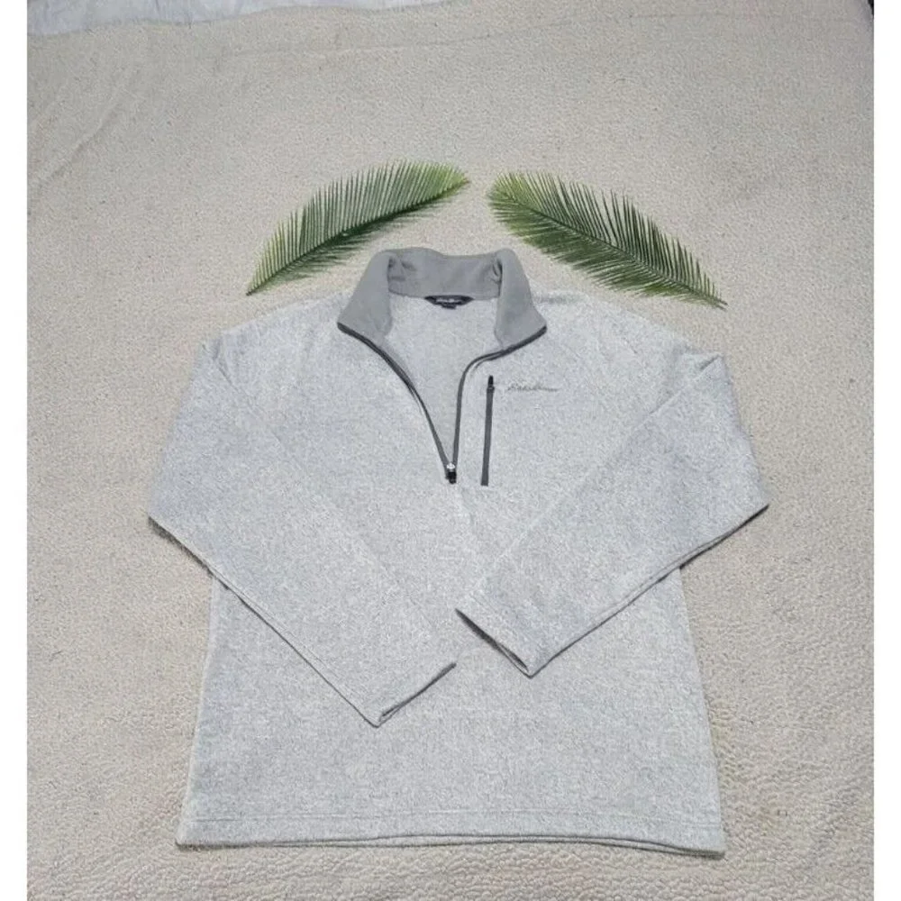 EDDIE BAUER Men’s Large Gray Fleece-Lined‎ Sweater Pullover 1/2 Zip Long Sleeve